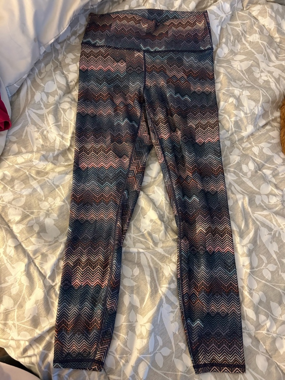 Fabletics Girls' Chevron Leggings in Navy, Pink and Brown